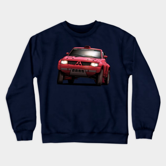 Mitsubishi Pajero Evo Evo - Dakar Crewneck Sweatshirt by Mario Ramos Rally Art